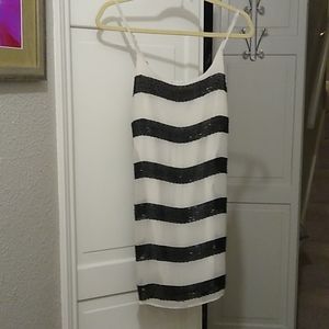 Alice and Olivia black and white striped beaded dress, size XS, NWT.